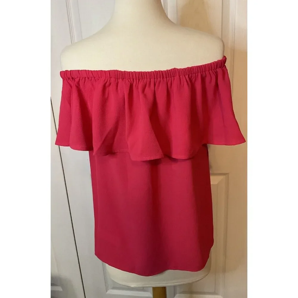 Michael Kors Deep Hot Pink Off Shoulder Ruffle Top Blouse Small New $98 Romantic